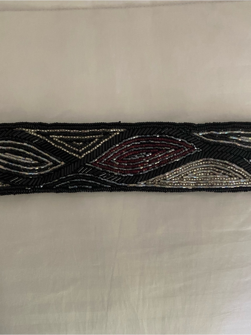 Vintage 90s Y2K Beaded Waist Belt Black Burgundy Silver Wide Statement Belt